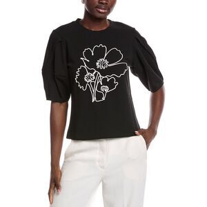Gracia Womens  Floral Embroidered Crepe Top, Black